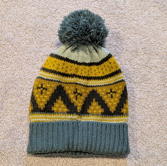 Arc'teryx Women's Fernie Toque Beanie Hat With Pom Pom, Green, Yellow, Brown - Picture 4 of 5